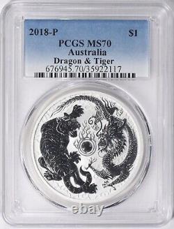 2018 Dragon & Tiger Pcgs Ms 70 1 Oz 9999 Silver Reverse Proof $188.88